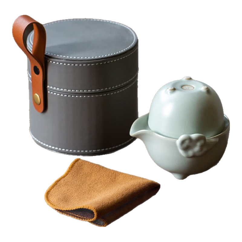 汝道（RUDAO）汝窯旅行茶具套裝快客杯陶瓷茶壺茶杯戶(hù)外便攜包個(gè)人戶(hù)外泡茶器 汝窯祥云快客1壺1杯
