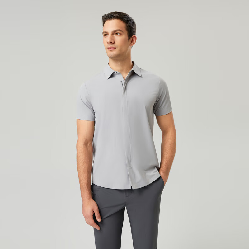 哈特马克斯弹力透气耐磨干爽顺滑男短袖衬衫 神秘灰 L