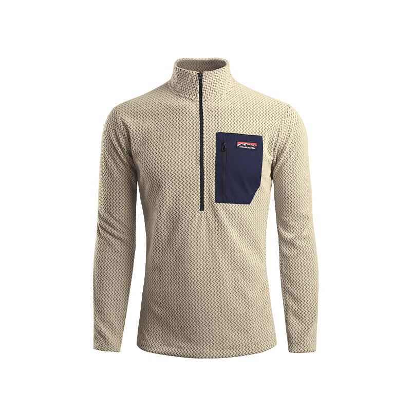 SLAMBLE春季新款立领半拉链加绒套头衫男女运动户外保暖透气上衣 燕麦色 M