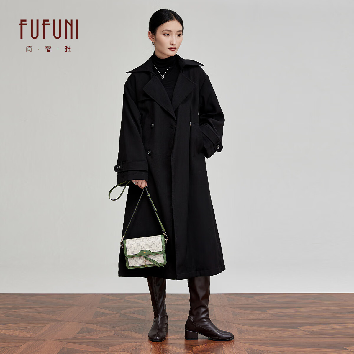 FUFUNI弗芙妮国庆出行包现货速发2025新款时尚老花小方包女包包单肩包女斜挎包 筠绿-赠精美挂饰