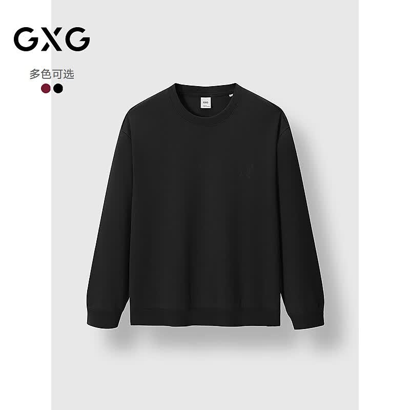 GXG男装 圆领卫衣双色卫衣简约长袖上衣 2025春季新品 黑色 XL
