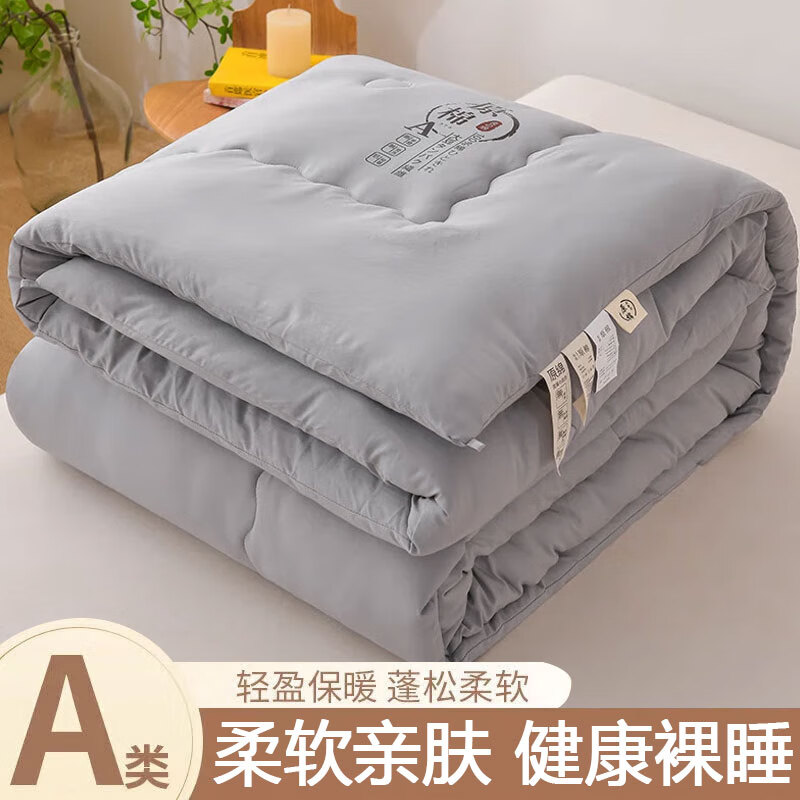 雅鹿A类大豆纤维被子冬被棉被加厚保暖秋冬被褥宿舍单人春秋空调被子 原棉-灰【蓬松柔软 亲肤裸睡】 150x200cm重约4斤【春秋被】