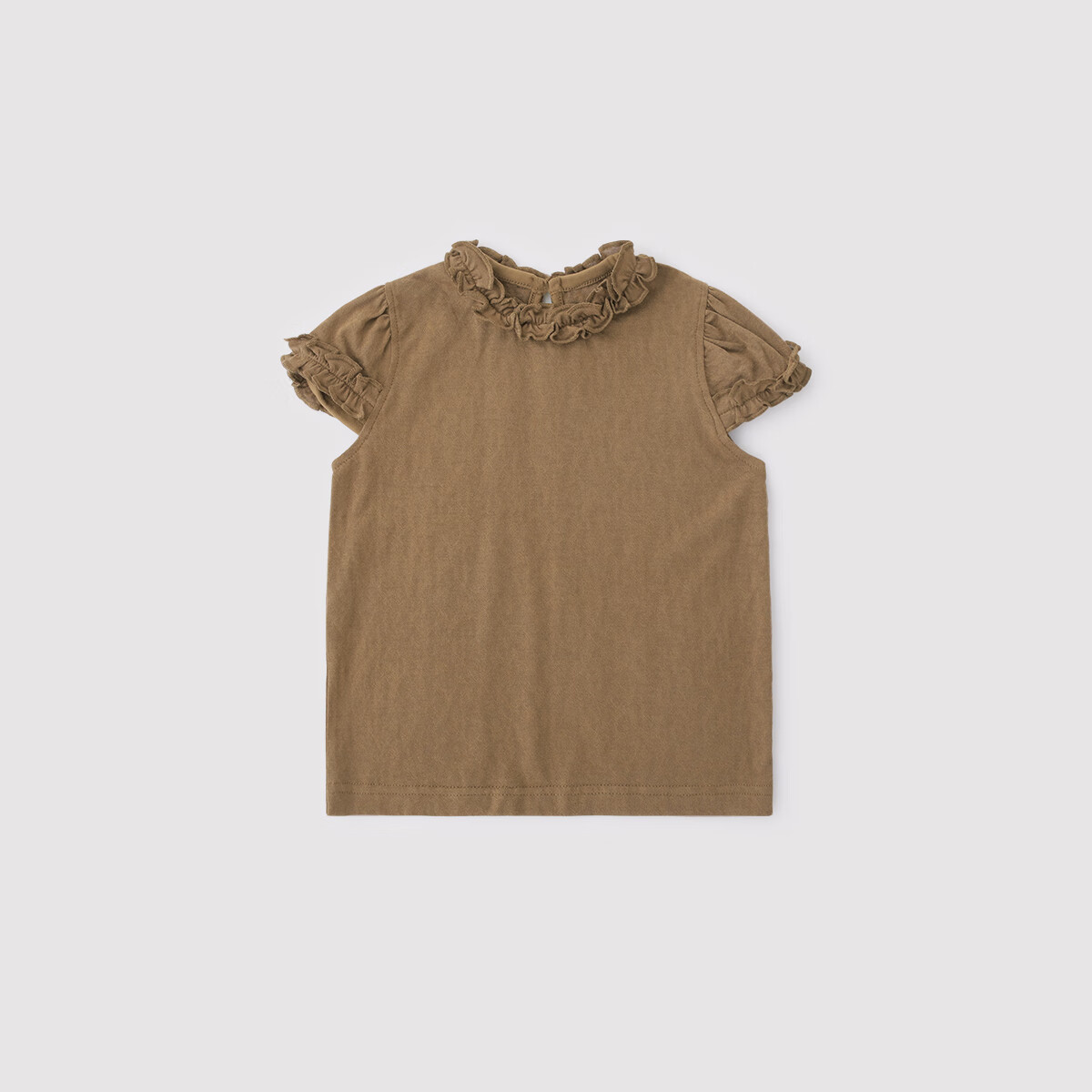 巴厘小猪女童上衣夏季短袖薄款儿童体恤法式甜美可爱花边领夏款女宝宝T恤 焦糖 100