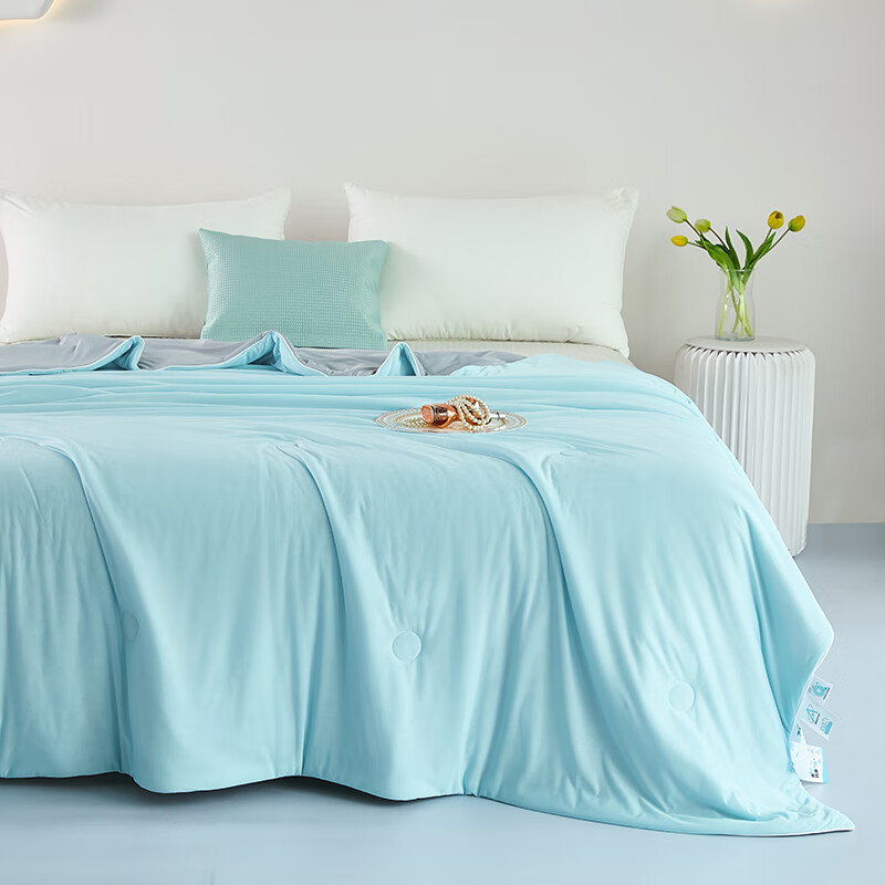 CIBOAKIEIG凉感冰丝A类夏凉被 冰淇淋亲肤感空调被可机洗单人双人被 蓝拼灰 200cm*230cm