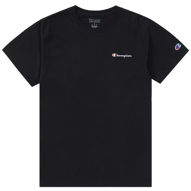 Champion冠軍純棉美式情侶t恤男25夏季白色寬松短袖上衣女潮牌 黑色 S