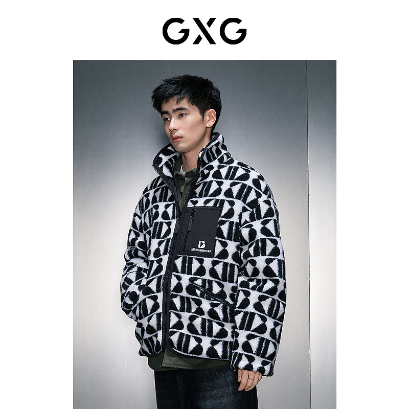 GXG奥莱 黑白提花时尚立领夹克 23年冬季新品GEX12127674 黑白色 170/M