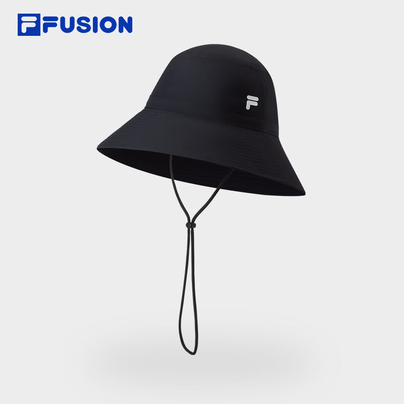 FILA FUSION斐樂潮牌情侶款圓帽2025夏新款時尚休閑防曬帽漁夫帽 深黑-BK S
