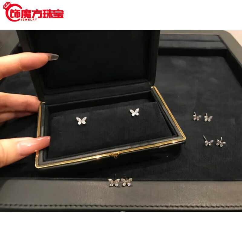 观菩阁18k金彩金耳饰幻影蝴蝶耳钉 女轻奢钻石迷你 K金幻影蝴蝶耳钉