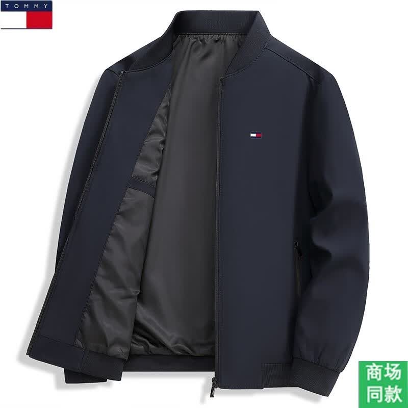 TOMMY JEANS汤米希凯利男士夹克春秋新款立领休闲中年商务男装上衣 黑色 L 110-125斤