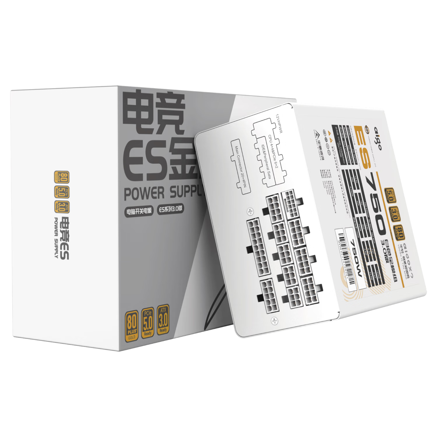 ߣaigo羺ES750W ATX3.0ȫģ ɫ ̨ʽԴ 80PLUS/ԭPCIE5.0/·12V/5060Ti359Ԫ