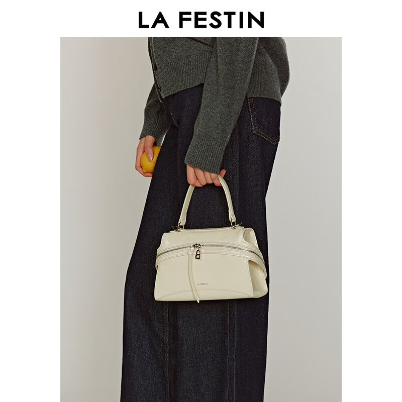 拉菲斯汀【圣诞礼物】头层牛皮塌耳包2025新款绿色斜挎包麂皮绒手提包 【头层牛皮】奶昔白(小号)