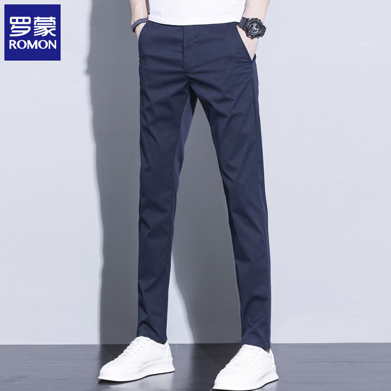 罗蒙（ROMON）男士休闲裤直筒修身春夏季新款商务休闲中青男裤百搭长裤子男 黑色 29