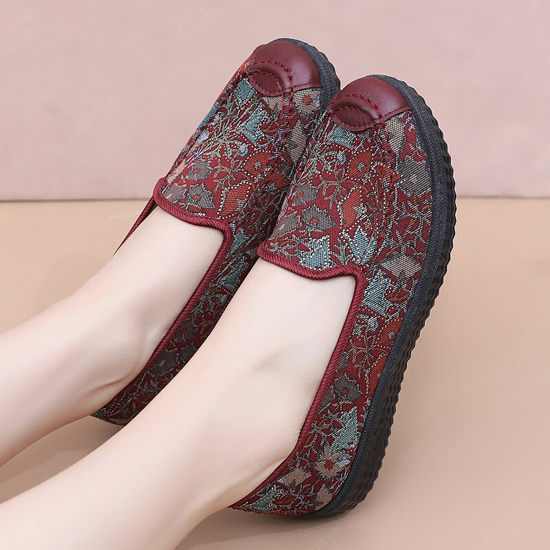 意迪森传统老北京布鞋柔软透气飞织鞋面女单鞋软底不累脚久站不累踩屎感 红色 35 (225mm)