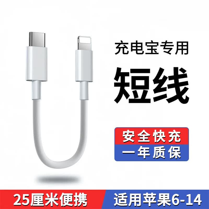 品奈优25厘米充电宝短线PD快充手机充电线短款便携适用iPhoneXSMAX苹果14ProMax 13 12 11 2条装【PD快充线】25厘米短线