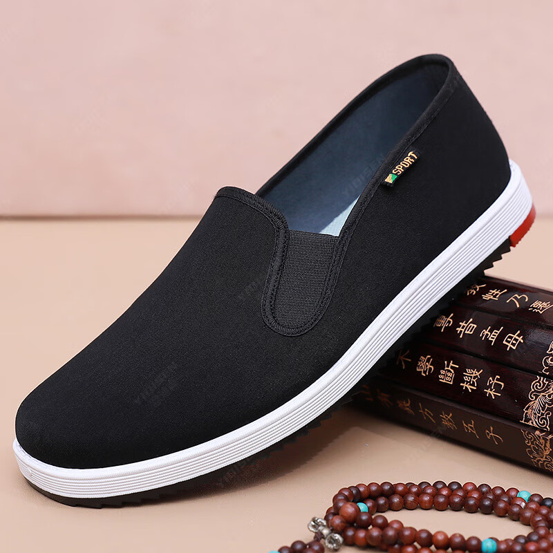 意迪森传统老北京布鞋千层底一脚蹬透气防滑耐磨软底男士平底舒适黑布鞋 黑色 38 (240mm)