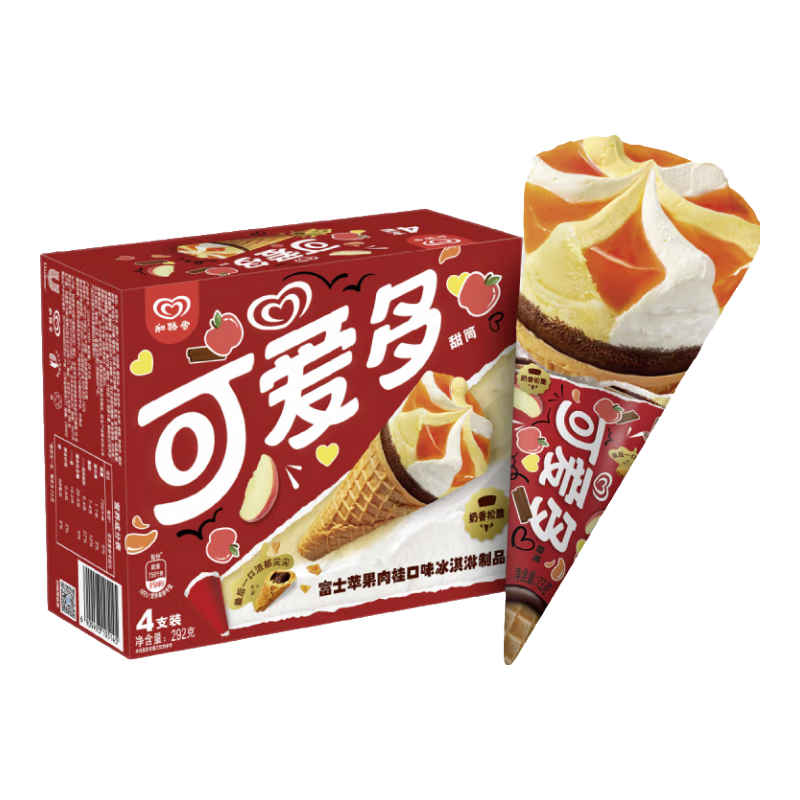 可爱多甜筒红富士苹果口味冰淇淋制品73g*4雪糕 冰淇淋