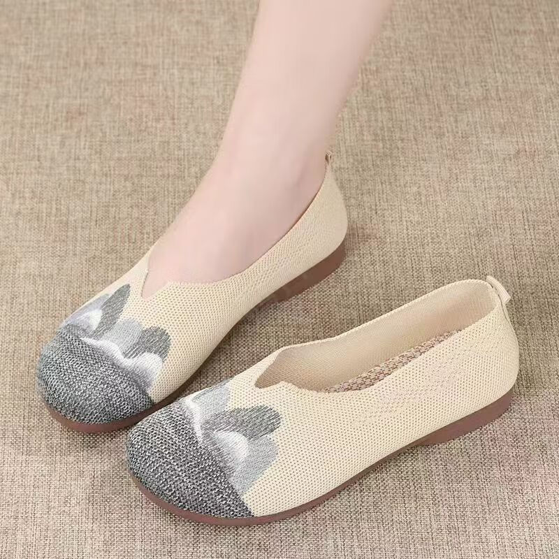 意迪森传统飞织鞋面单鞋女老北京布鞋透气不闷脚居家日常软底舒适高回弹 灰色 35 (225mm)