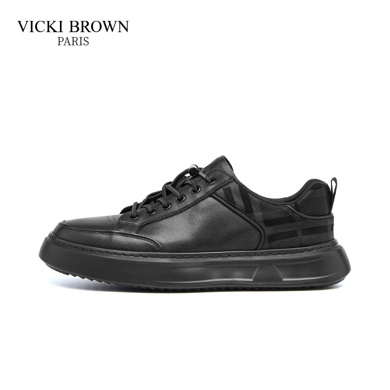 未毕(VICKI BROWN)法国品牌VB男鞋【升腾系列】舒适透气商务皮鞋男防滑松紧带休闲鞋 黑色 42