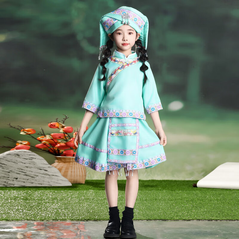 银昕广西三月三民族服装女童壮族服饰少数民族服装儿童苗族黎彝舞蹈服 065帽子 110