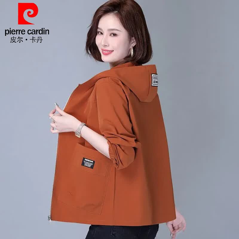 皮尔卡丹(pierre cardin)2026年春秋新款单层外套休闲宽松连帽短外套女士妈妈洋气减龄年轻 皮粉色 XL 125-135斤