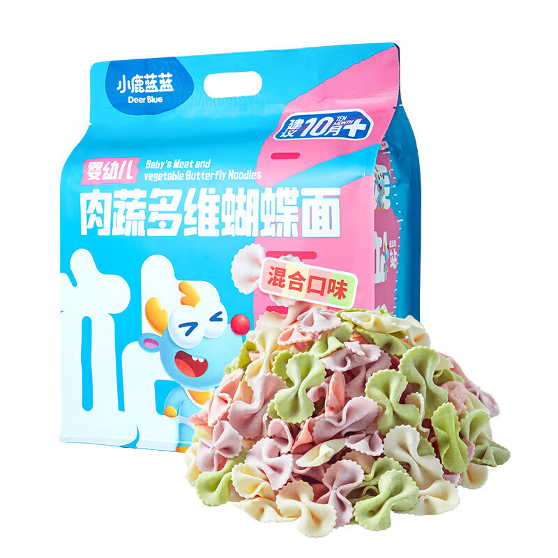 小鹿蓝蓝肉蔬多维蝴蝶面儿童宝宝面条营养辅食面条谷肉蔬营养搭配量贩值 多维蝴蝶面1袋600g【含30小袋】
