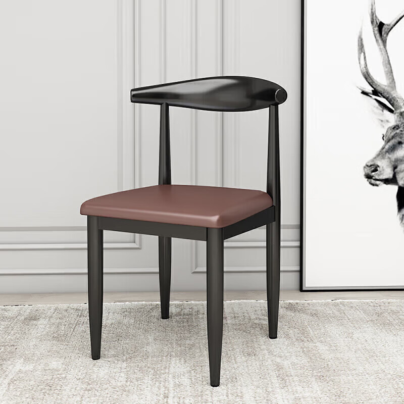 金格羽创意家居轻奢家用现代北欧梳妆靠背铁艺 棕色PU 黑腿 【铁艺】 2把