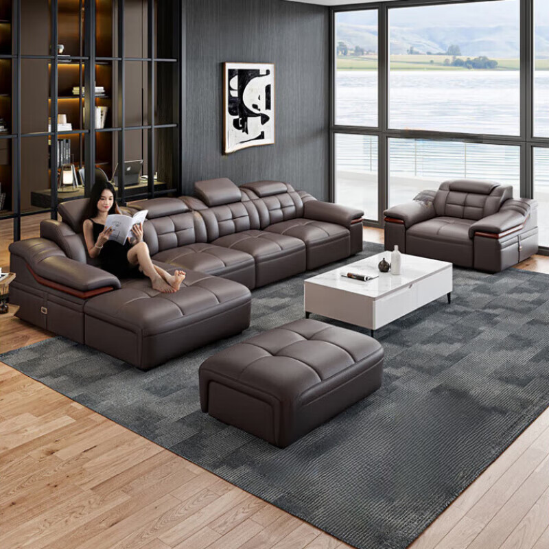 檀福匠2026新款沙发客厅头层牛皮真皮沙发现代简约大小户型贵妃沙发组合 [中厚皮]双+单+贵+脚踏