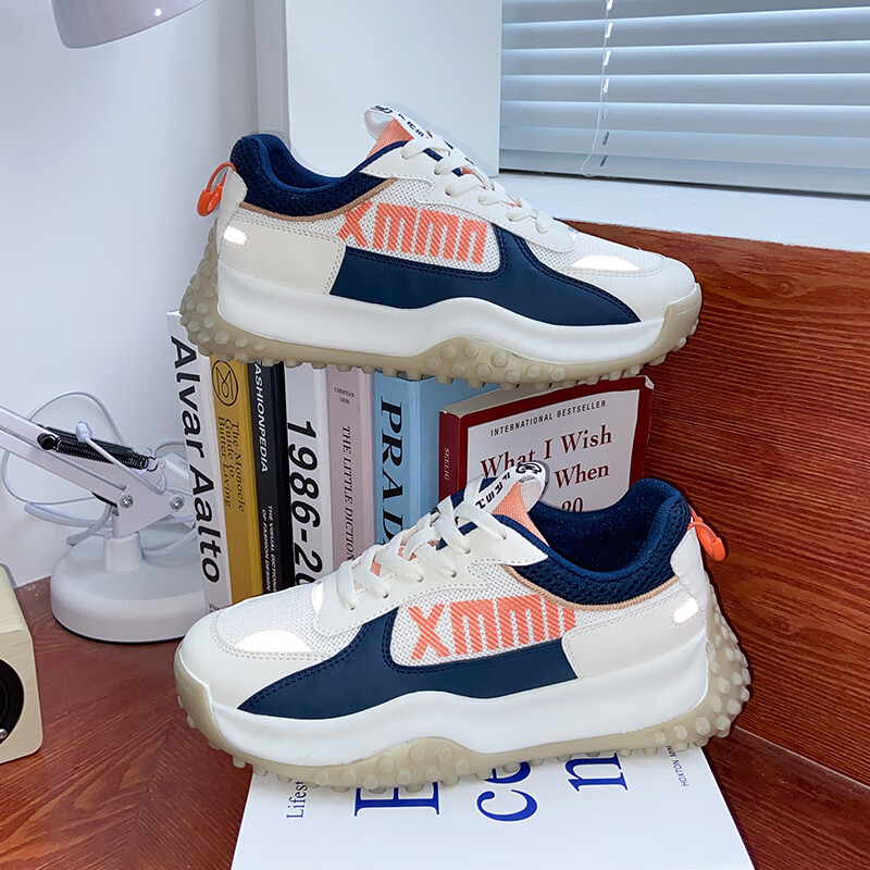 将远行女鞋运动鞋休闲鞋女春季新款网面透气老爹鞋舒适软底时尚跑步鞋女 蓝色 40 (尺码偏小,建议拍大一码)