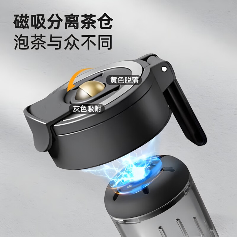 诺百纷第三代磁弹杯魔力球磁弹泡茶杯tritan塑料运动大容量茶水分离水杯 摩卡灰550ml 塑料磁弹泡茶杯