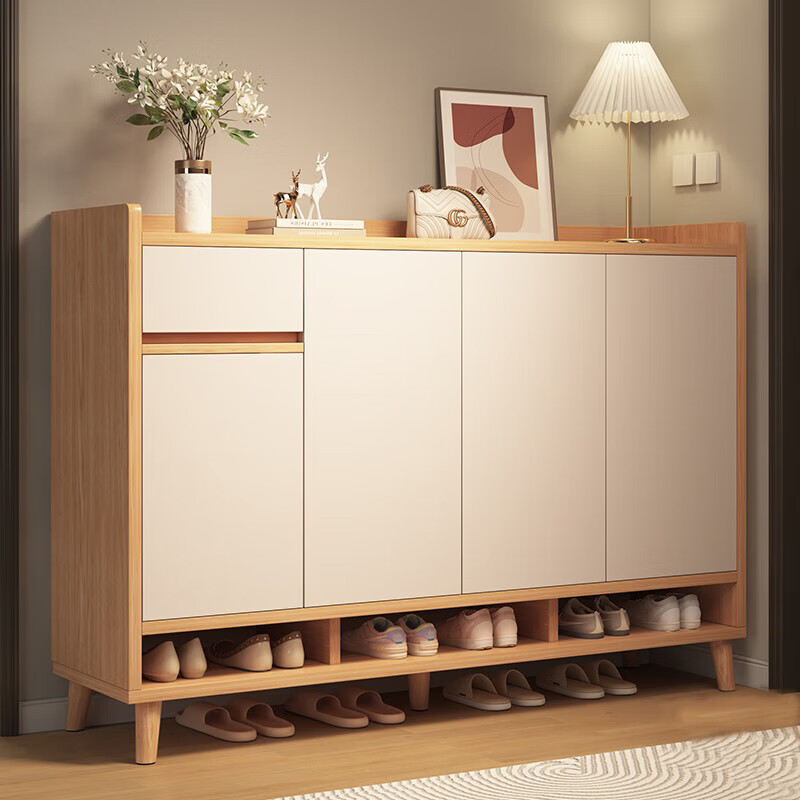 卓禾入户实木鞋柜家用门口室内玄关柜一体储物柜进门收纳柜子简易鞋架 送凳【实木生态板】原木色120cm 组装；自行安装有视频教程