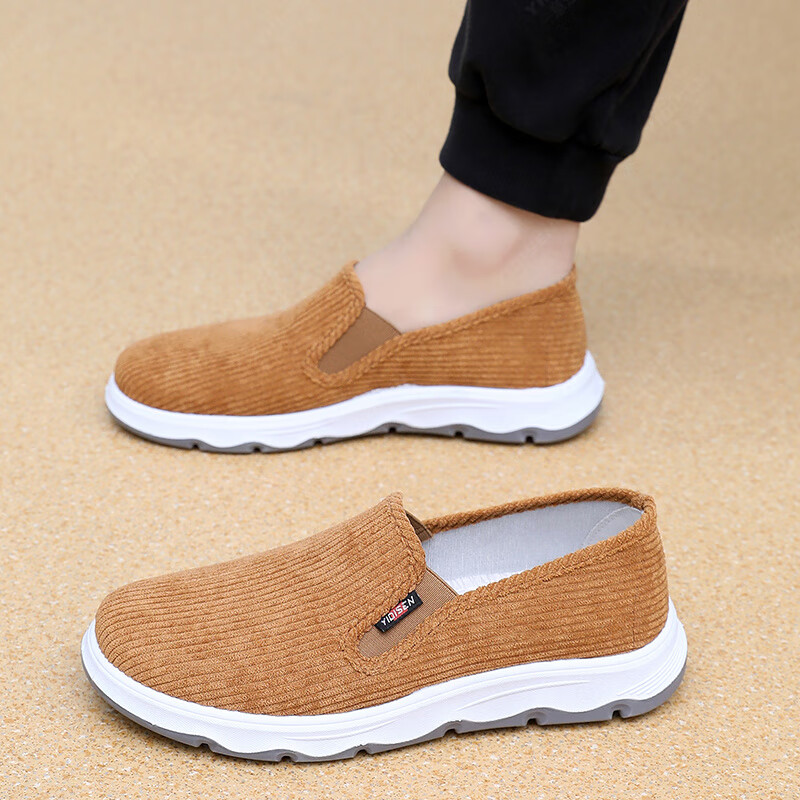 意迪森老北京爸爸鞋春季新款高端商务休闲鞋亲肤条绒鞋面透气艾草鞋垫 灰色 单层 38 (240mm)