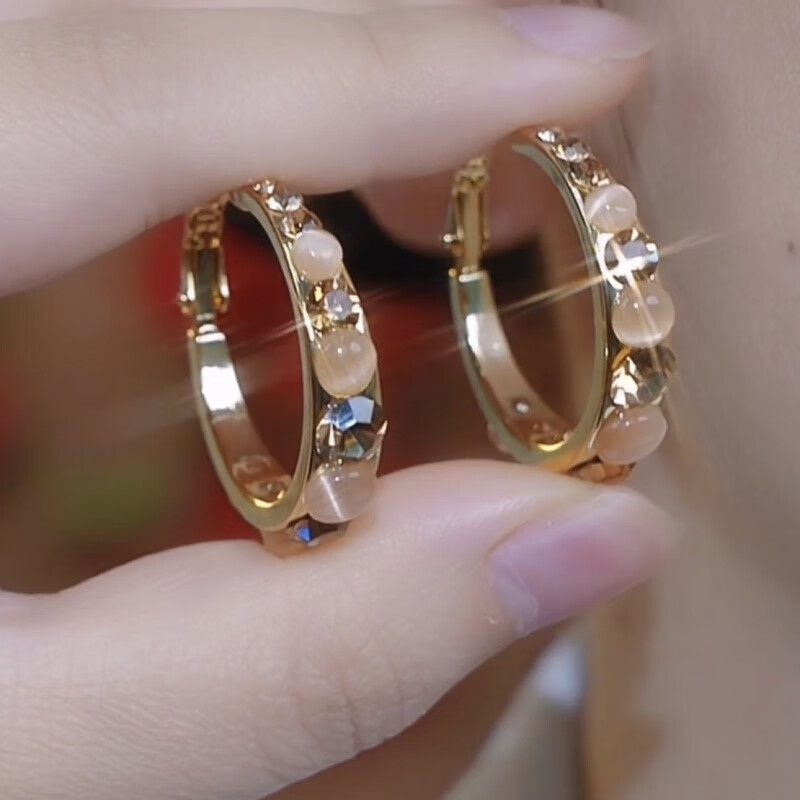 SNQP圆脸大脸适合耳环咖色水钻耳圈s925银针耳环新款潮韩 925银针直径4cm