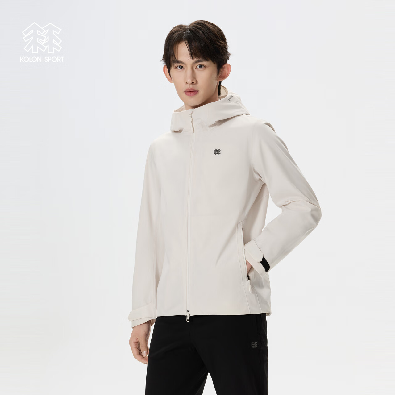 KOLON SPORT/可隆防水冲锋衣 男子户外徒步登山2L防风户外连帽透湿夹克外套 LHJK5MNT01-BI 白桦色 XL 180/100A