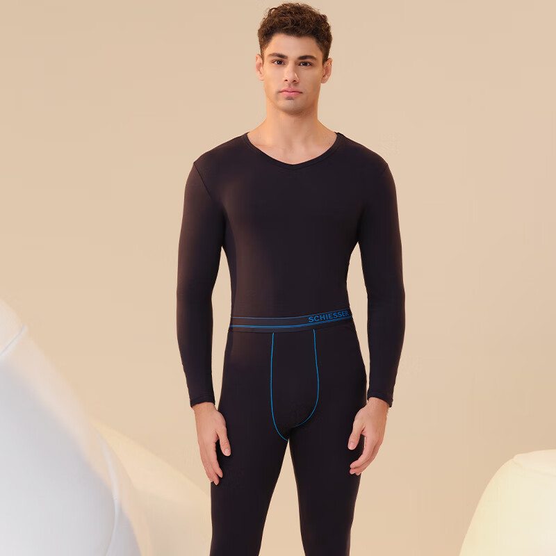 舒雅（Schiesser）男士舒美棉3A抗菌长袖长裤保暖秋衣秋裤套装E5/23918W E5/23924W【V领】宝藍 无门襟 L 【70-80公斤】