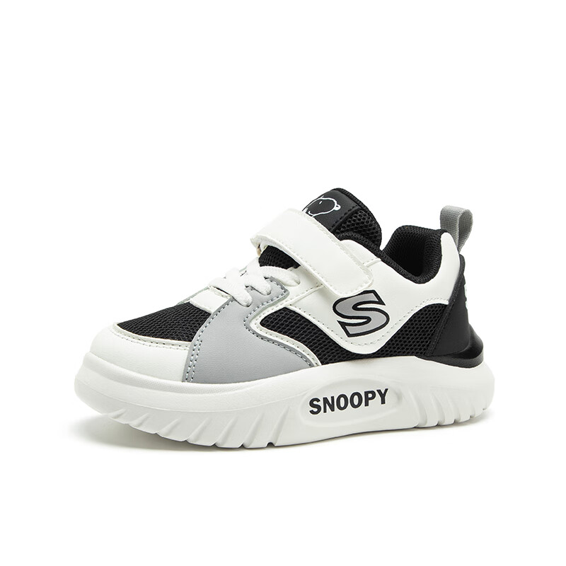 史努比（SNOOPY）童鞋男童运动鞋儿童小白鞋春秋新款休闲鞋缓震透气跑步鞋女 黑/白/灰 31 码适合脚长18.4-18.9cm