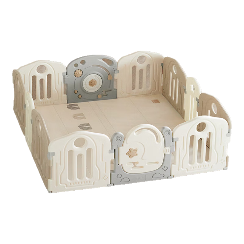 貝易（BeiE）宇航員圍欄地上爬爬墊嬰兒寶寶爬行墊兒童游戲圍欄游樂(lè)園 摩卡【圍欄+彩虹PU墊4cm】150*180