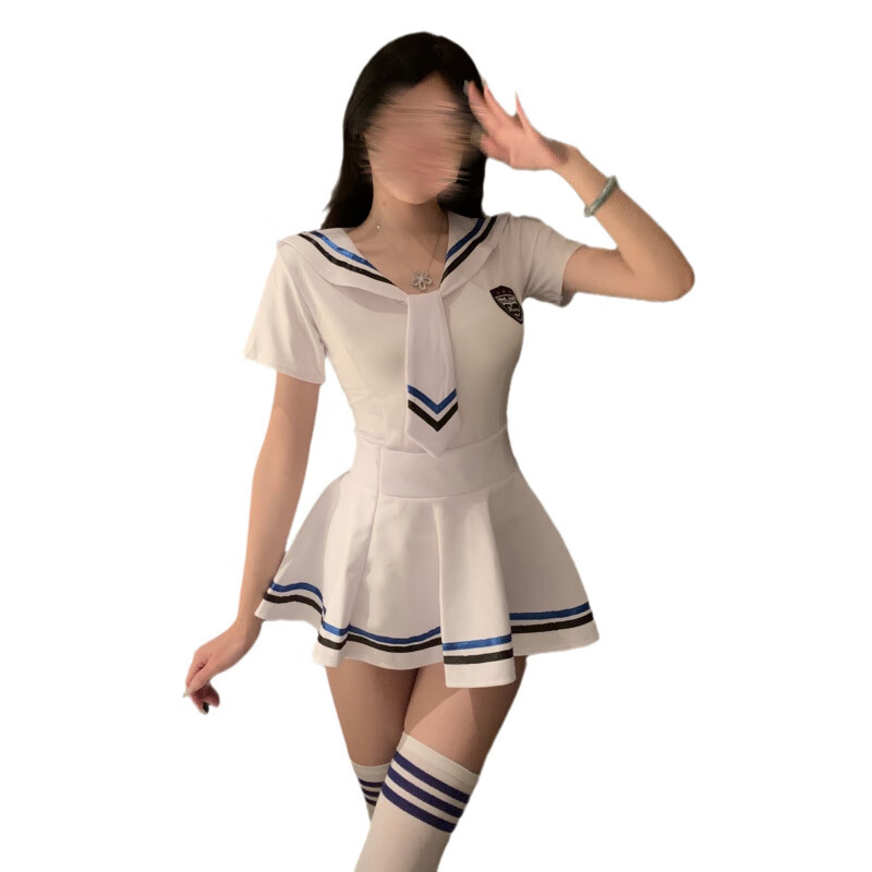 姬欲性感清纯JK学生装水手服主播空姐内衣制服睡衣角色扮演攻速战袍 奶甜校花套装+白蓝学生袜 L 【110-135斤】