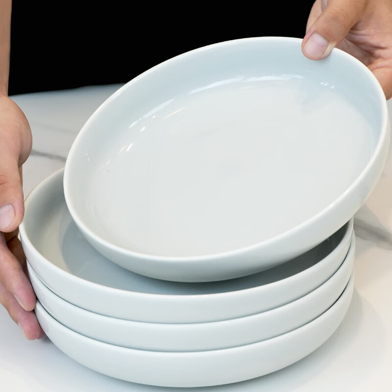 归味归味家用和田玉色陶瓷圆形餐盘强化瓷加深盘沙拉盘水果盘 19.4cm和田玉色深盘(2个装)