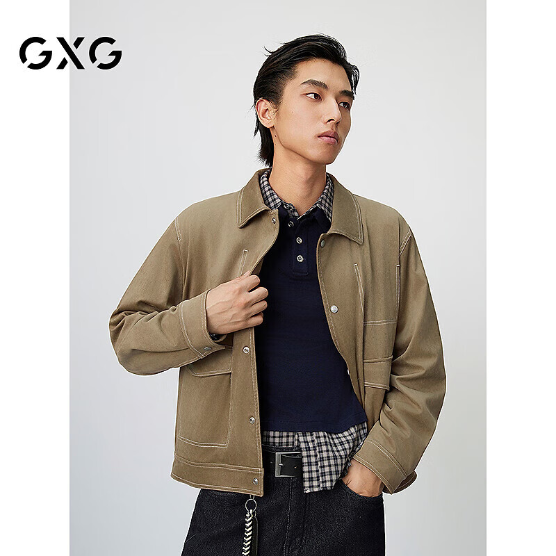 GXG男装仿麂皮翻领夹克外套25年春新品 深卡其 170/M