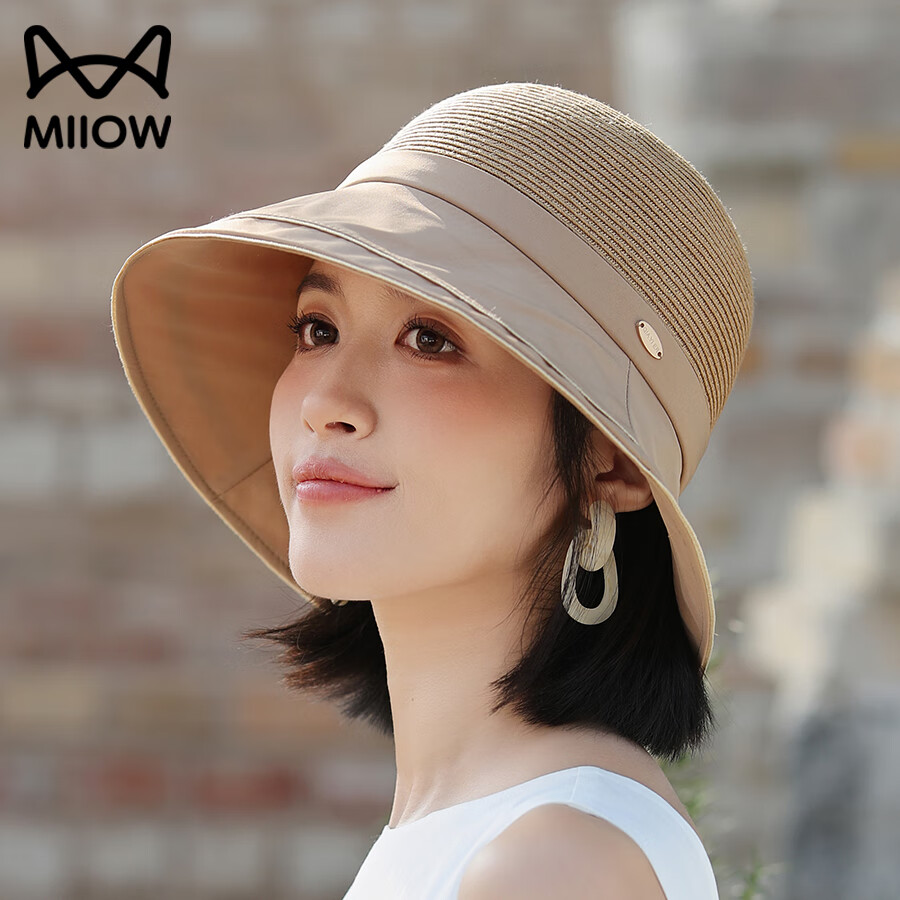 猫人大檐渔夫帽女夏季防晒防紫外线遮阳帽太阳帽子草帽大头围2025款 卡其色 均码