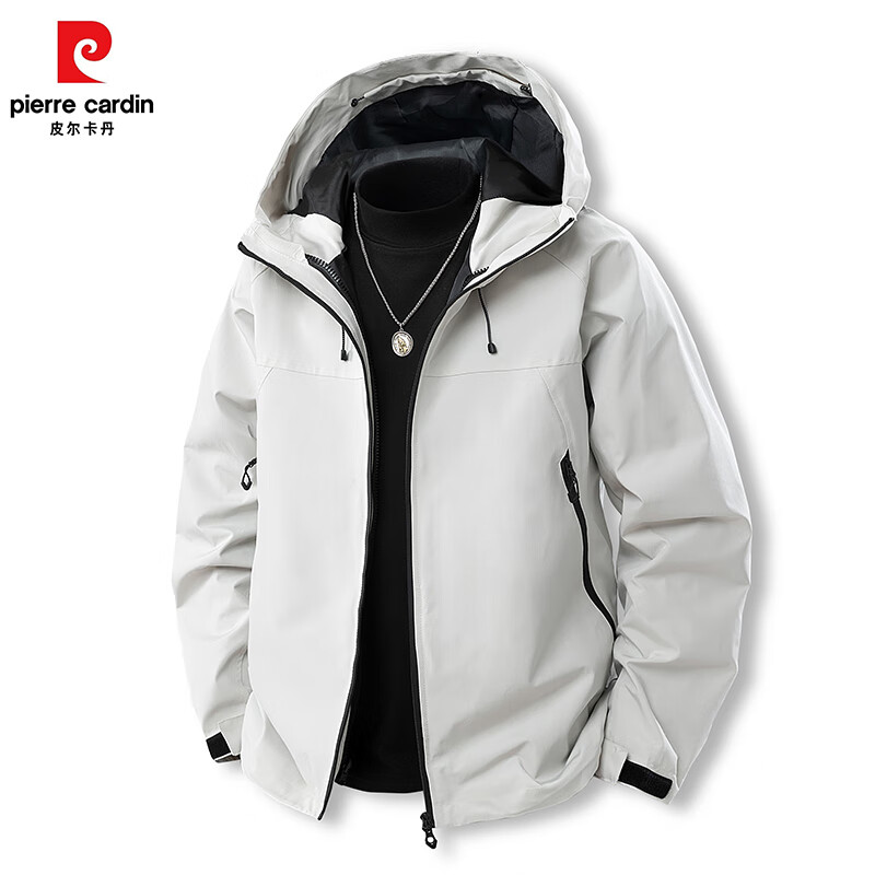 皮尔卡丹春季户外防风防水薄款冲锋衣男女同款单冲情侣款夹克外套登山服 黑色 L