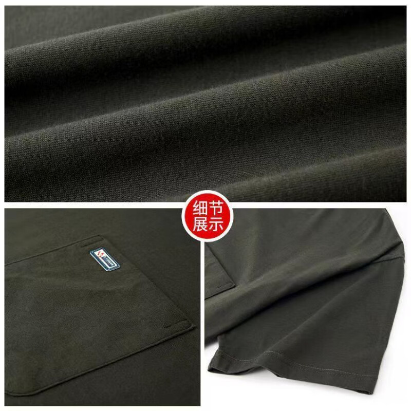 爸爸装纯棉夏季汗衫薄款半袖上衣外穿中老年人短袖t恤真口袋宽松 【2147款】中绿灰和乌兰 XL 135-150斤