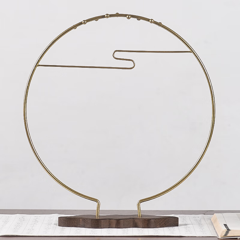 筌祁阙【京选推荐】圆形祥云笔挂铜毛笔挂鸡翅木毛笔架创意简约笔搁