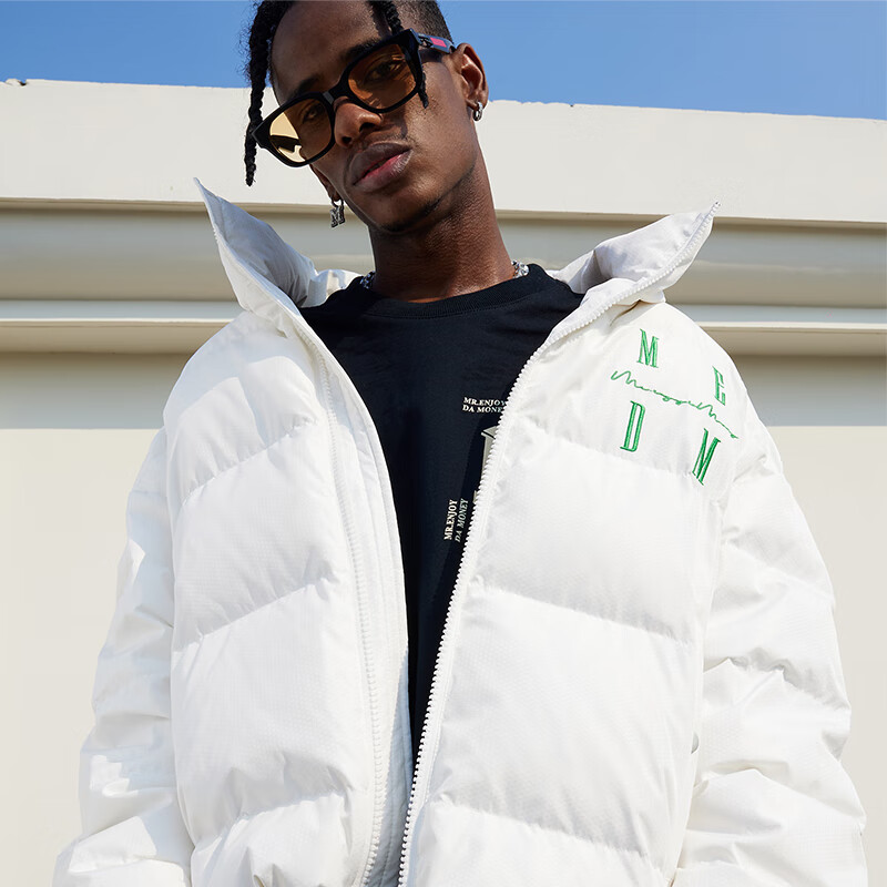 MEDM【王鹤棣同款】 国潮字母刺绣保暖立领羽绒服冬季外套 白色 L