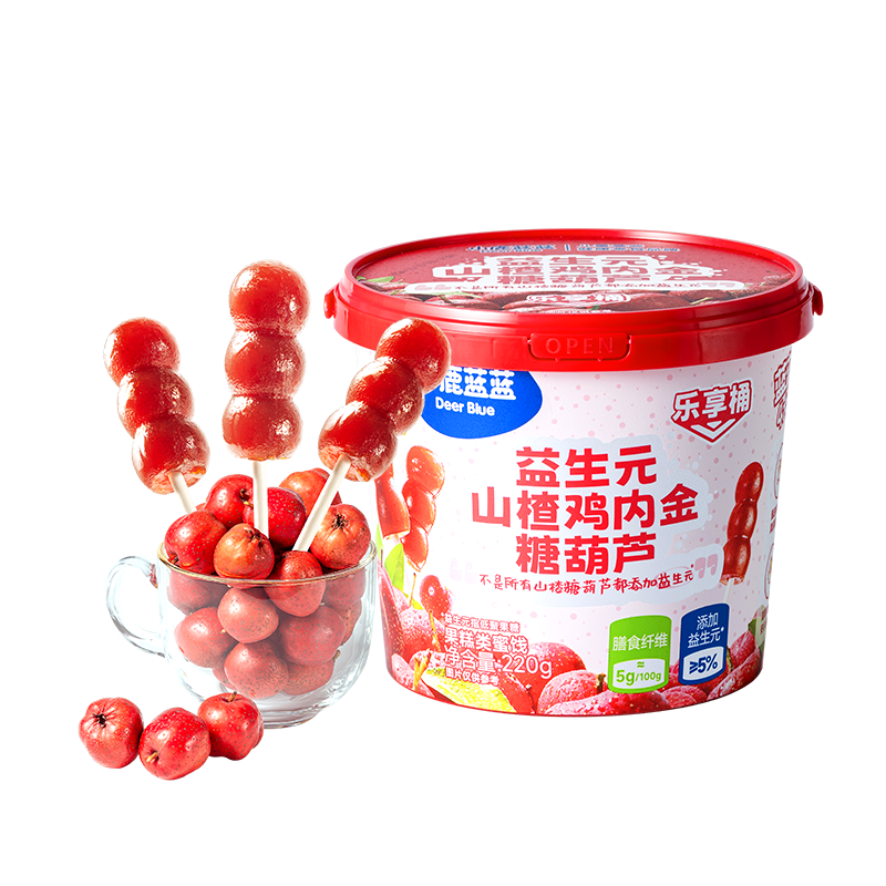小鹿蓝蓝 益生元山楂鸡内金糖葫芦220g量贩装 宝宝零食儿童葫芦山楂棒糖果