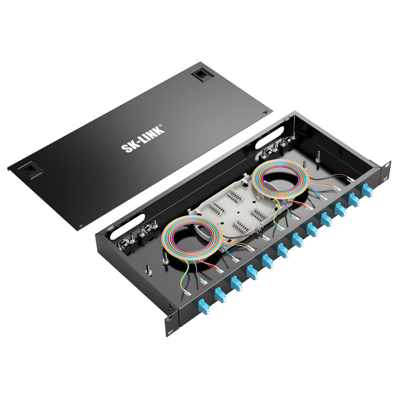 SK-LINK 光纖配線架 12口24芯LC單模機架式光纖終端盒滿配尾纖法蘭盤 光纜熔接盒續(xù)接盤 SK-GXH12SM-2LC