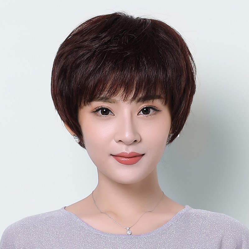 美蝶中老年妈妈真发假发套女短发全头套式真人发丝真头发女士整顶发套