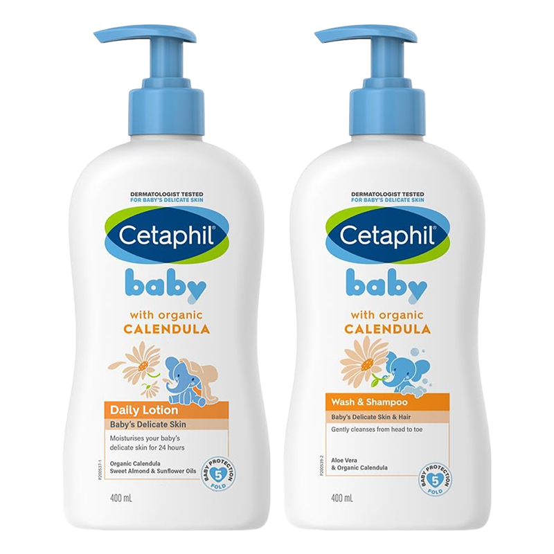 絲塔芙（Cetaphil）新生嬰幼兒童寶寶洗發(fā)水沐浴露洗護二合一0-3歲溫和清潔低敏無(wú)淚 金盞花洗護400ml+潤膚乳400ml