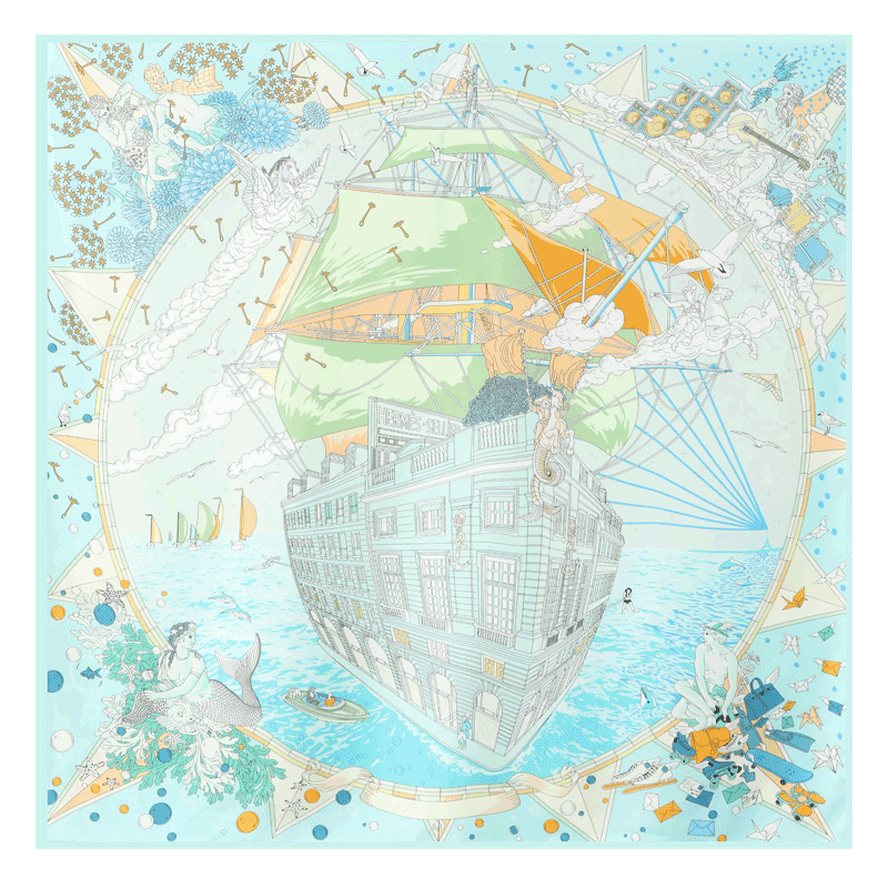 金三塔100%桑蠶絲真絲絲巾88cm印花披肩圍巾絲綢大方巾禮盒包裝生日禮物