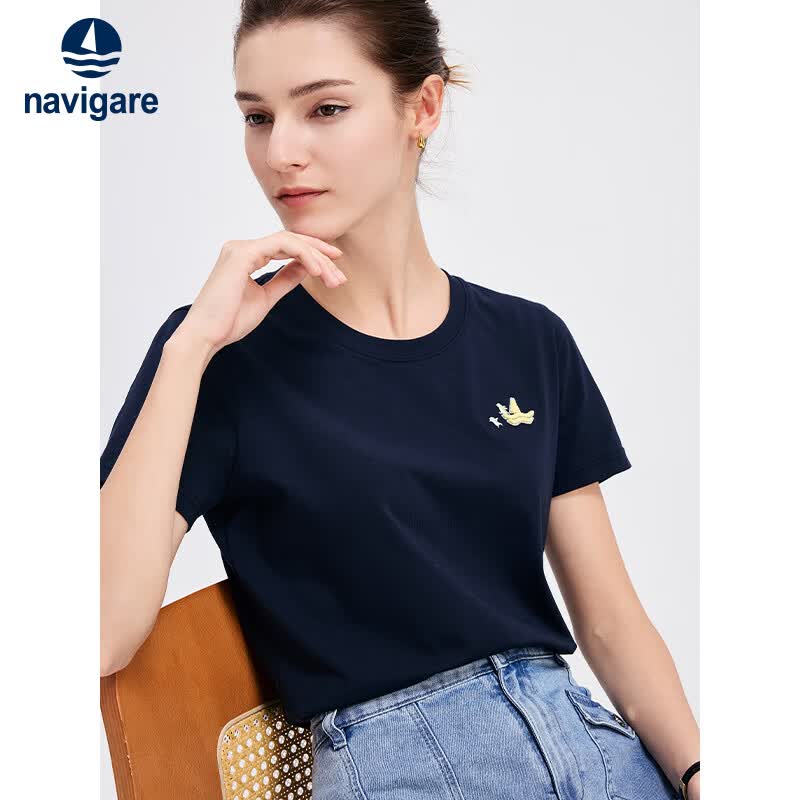 Navigare小帆船女凉感简约时尚百搭休闲圆领短袖T恤2325505507